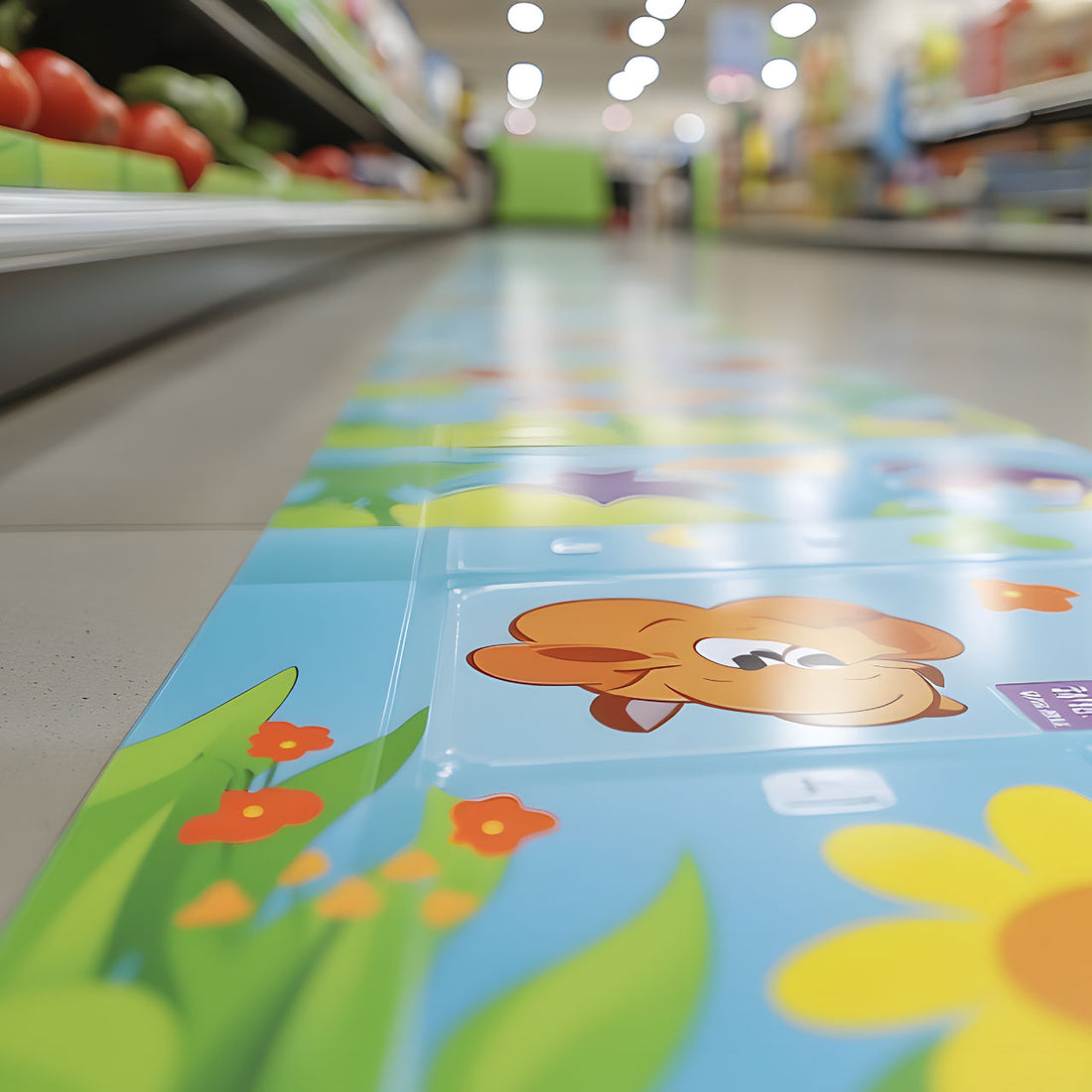 Custom indoor floor graphic decal for retail wayfinding and promotions